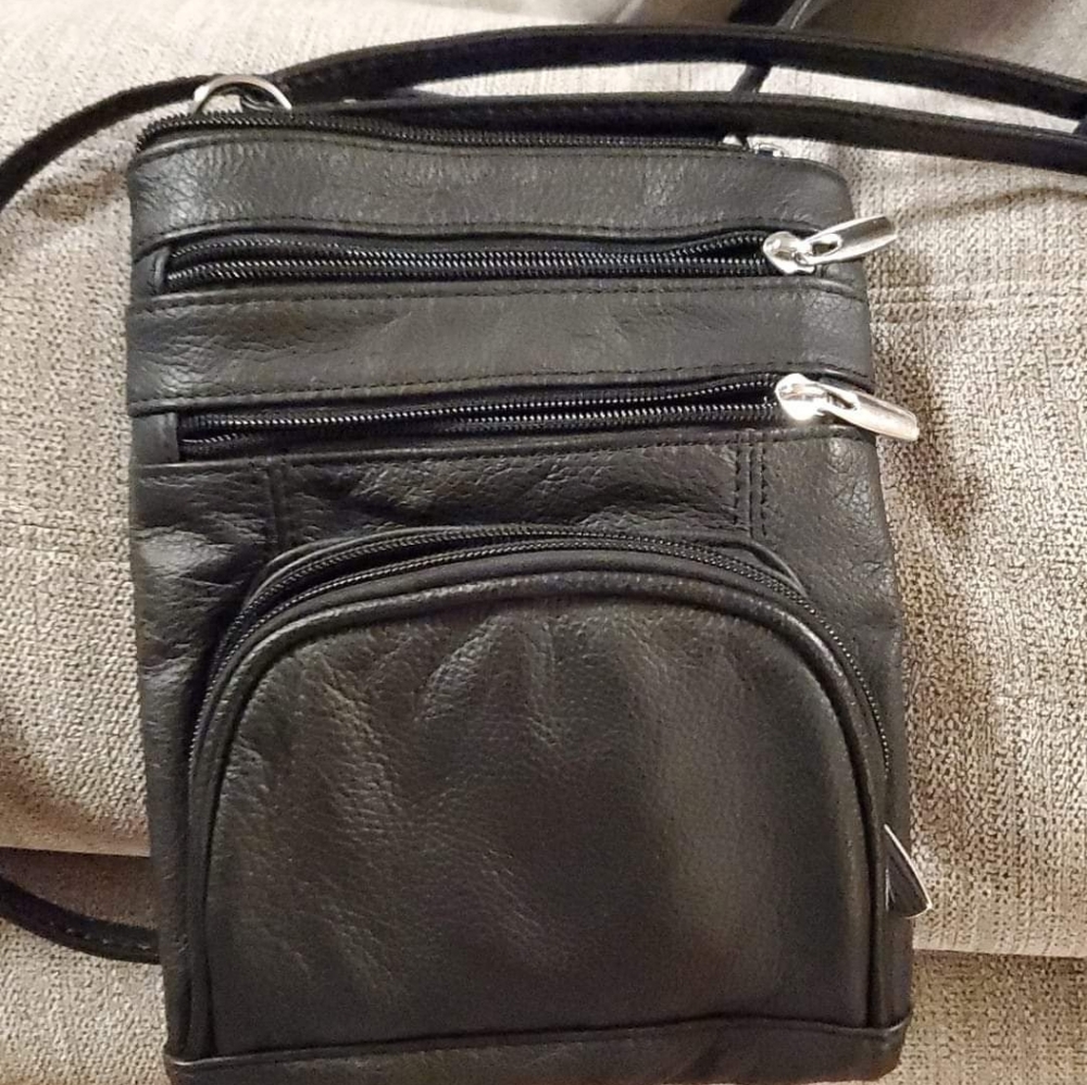 Black leather cross body purse